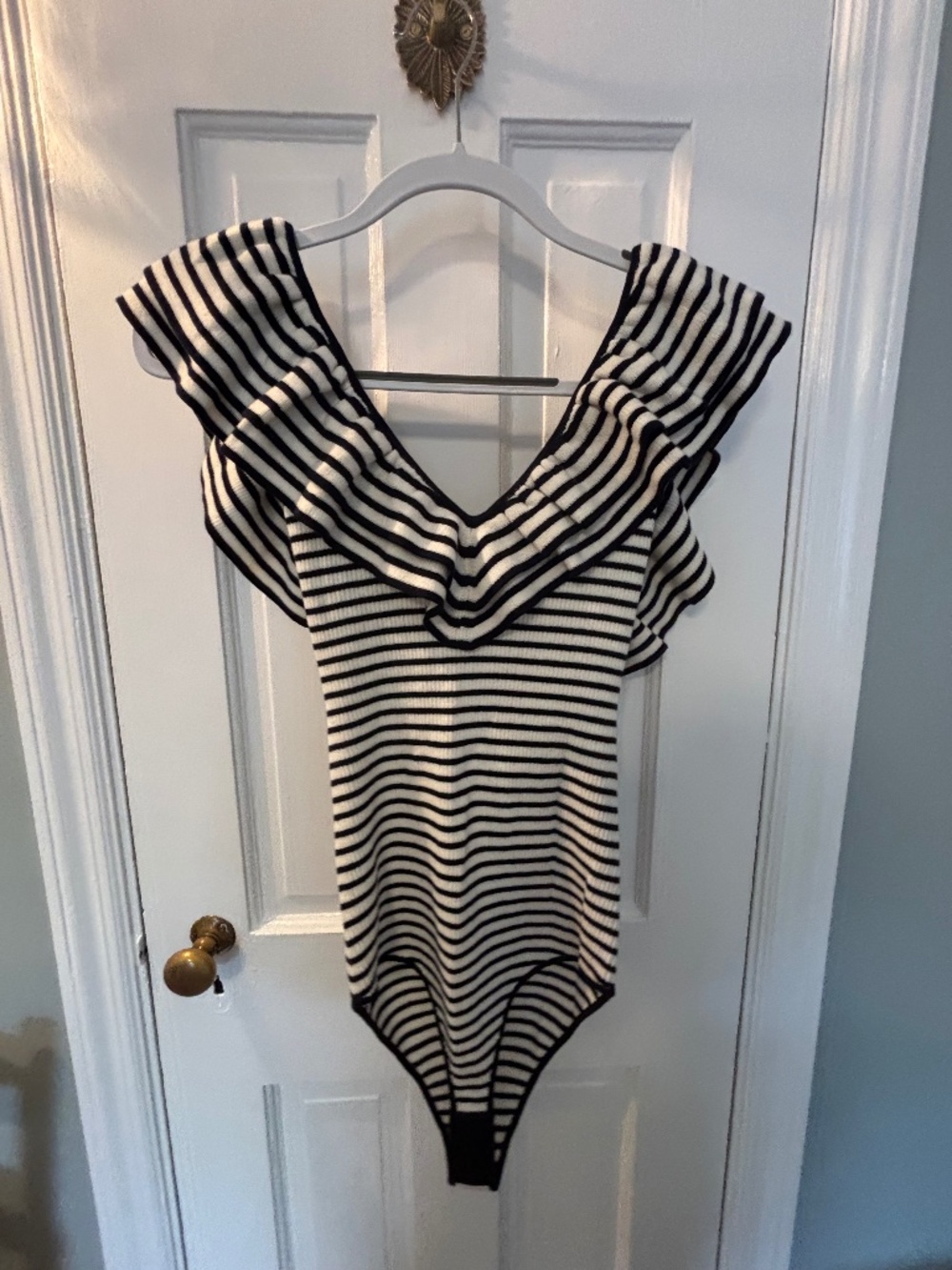 SEZANE - Black and White Stripe Isabella Bodysuit - Size M